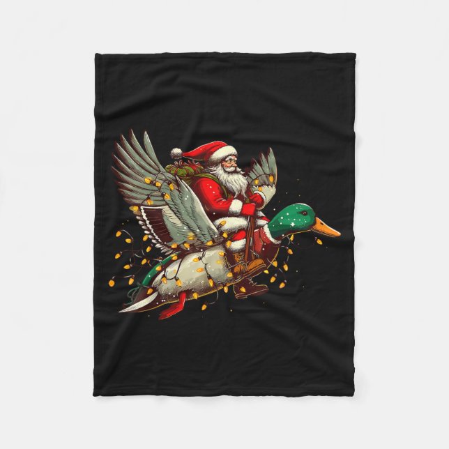 Retro Santa Mallard Duck Christmas Hunting Season  Fleece Blanket (Front)