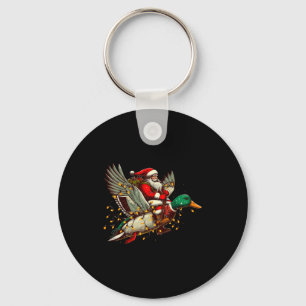 Retro Santa Mallard Duck Christmas Hunting Season Key Ring