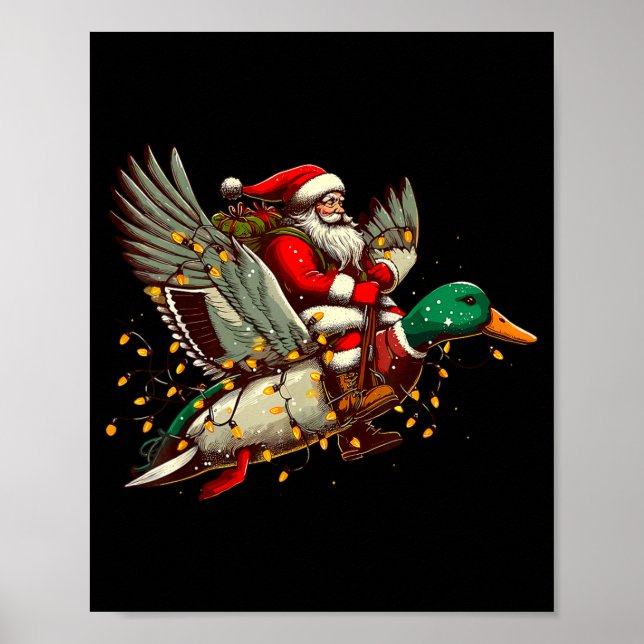 Retro Santa Mallard Duck Christmas Hunting Season  Poster (Front)