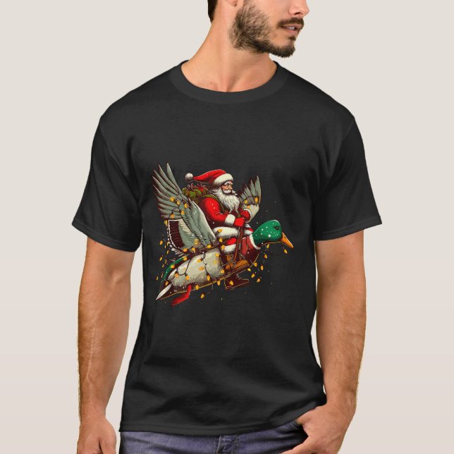Retro Santa Mallard Duck Christmas Hunting Season  T-Shirt (Front)