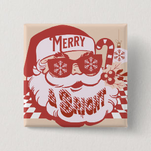 Retro Santa Merry and Bright Groovy 15 Cm Square Badge
