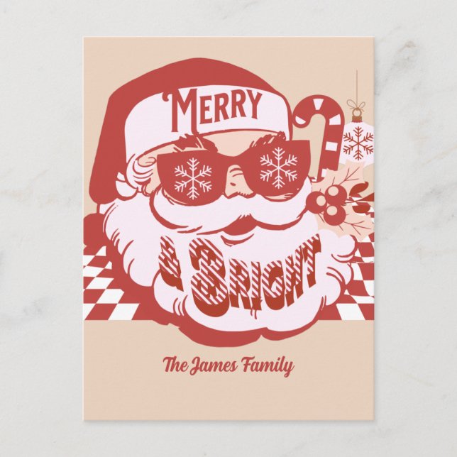 Retro Santa Merry and Bright Groovy Christmas  Postcard (Front)