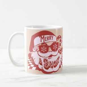 Retro Santa Merry Bright Christmas Pink Red Coffee Mug