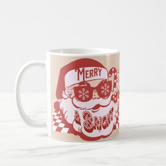 Retro Santa Merry Bright Christmas Pink Red Coffee Mug (Left)