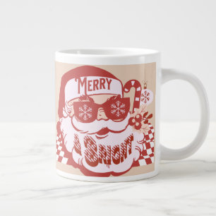 Retro Santa Merry Bright Christmas Pink Red Large Coffee Mug