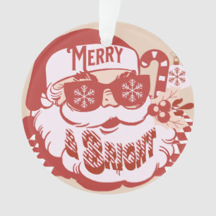 Retro Santa Merry Bright Christmas Pink Red Ornament