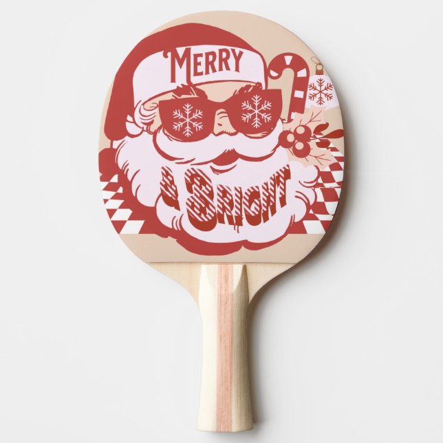 Retro Santa Merry Bright Christmas Pink Red        Ping Pong Paddle (Front)
