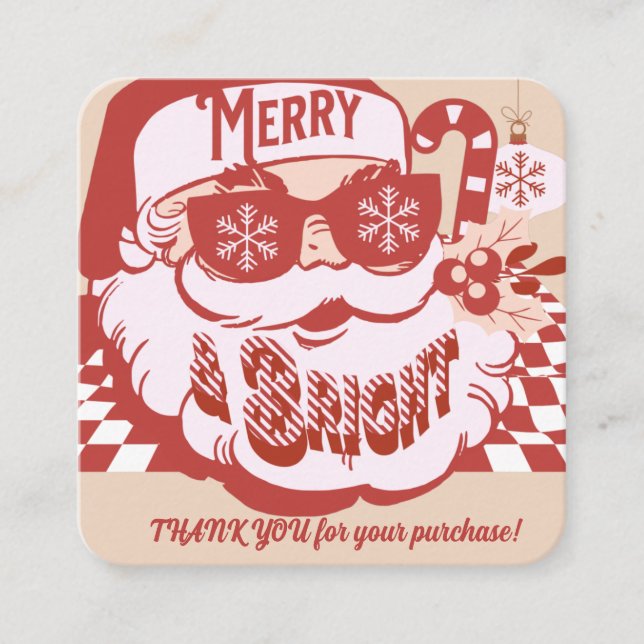 Retro Santa Merry Bright Christmas Thank You Square Business Card (Front)