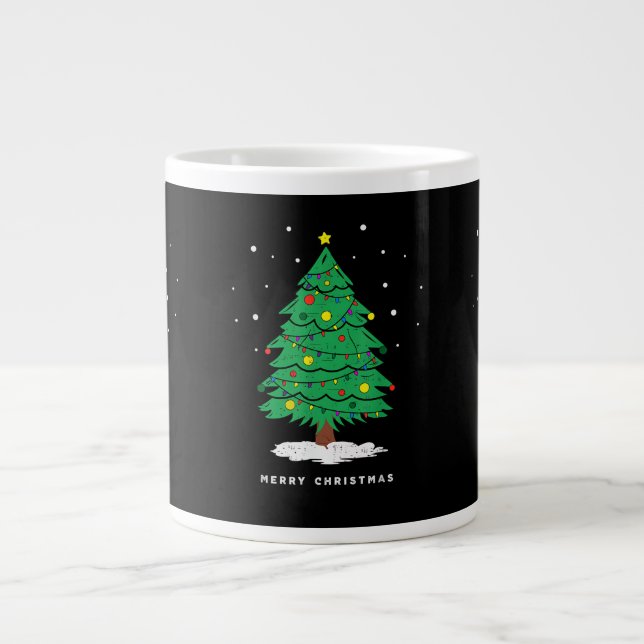 Retro Santa Merry Christmas Tree Lights Large Coffee Mug (Front)