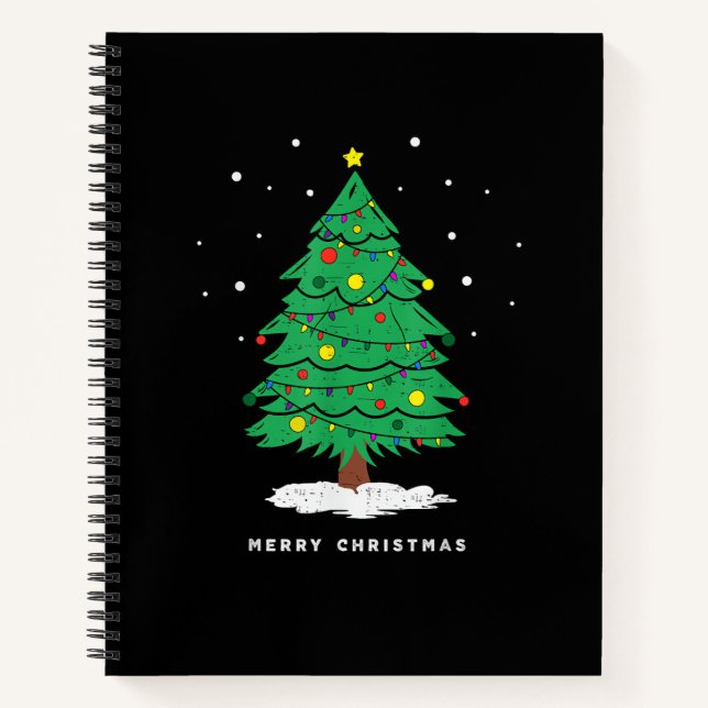 Retro Santa Merry Christmas Tree Lights Notebook (Front)