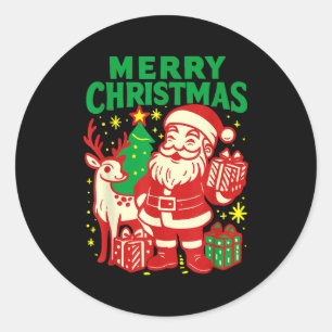 Retro Santa Merry Christmas Vintage Holiday Graphi Classic Round Sticker