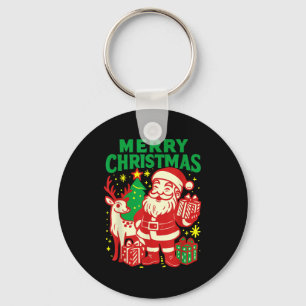 Retro Santa Merry Christmas Vintage Holiday Graphi Key Ring