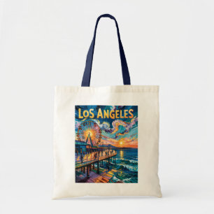 Retro Santa Monica Pier Los Angeles Van Gogh Art Tote Bag