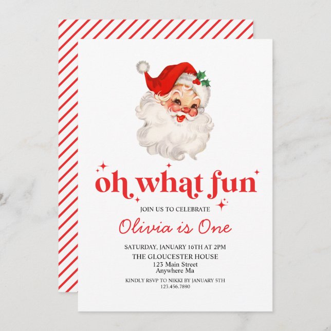 Retro Santa Oh What Fun Birthday Invitation (Front/Back)