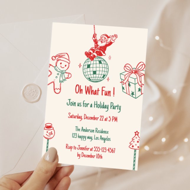 Retro Santa Oh What Fun Holiday Party Invitation (Creator Uploaded)