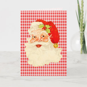 Retro Santa on Plaid Holiday Card