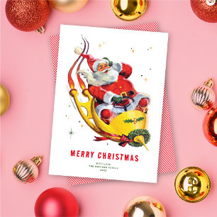 Retro Santa on Rocket Non-Photo Christmas Card