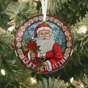Retro Santa Ornament, Faux Stained Glass Tree Decoration