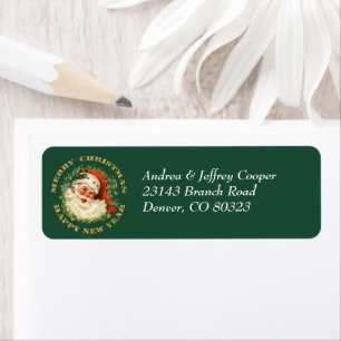 Retro Santa Pine Wreath Return Address