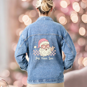 Retro Santa Pink Christmas Text Denim Jacket