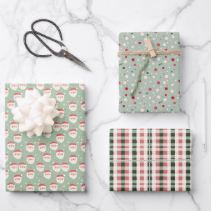 Retro Santa Pink Green Christmas Wrapping Paper Sheet