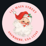 Retro santa pink retro address label<br><div class="desc">Retro santa christmas return address label in red and pink.</div>