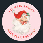 Retro santa pink retro address label<br><div class="desc">Retro santa christmas return address label in red and pink.</div>