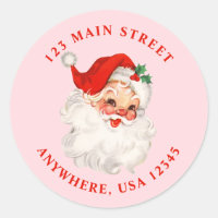 Retro santa pink retro address label