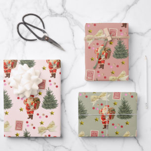 Retro Santa Pink & Sage Christmas Wrapping Sheets