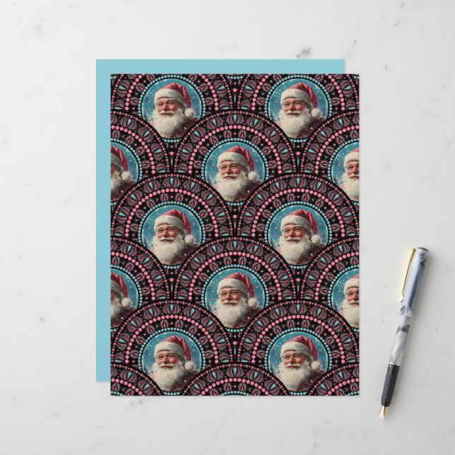 Retro Santa Pinkmas Mandala Art Deco Craft Paper (Front/Back In Situ)