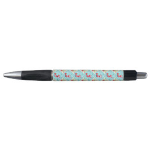 Retro Santa Playing Tennis Ogee Pattern Black Ink