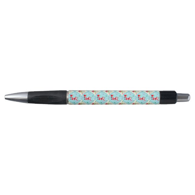 Retro Santa Playing Tennis Ogee Pattern Black Ink  (Front)