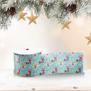 Retro Santa Playing Tennis Ogee Pattern  Satin Ribbon