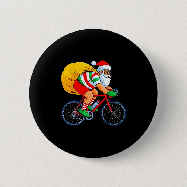 Retro Santa Riding Bicycle Cycling Biking Elf Bike 6 Cm Round Badge (Front)