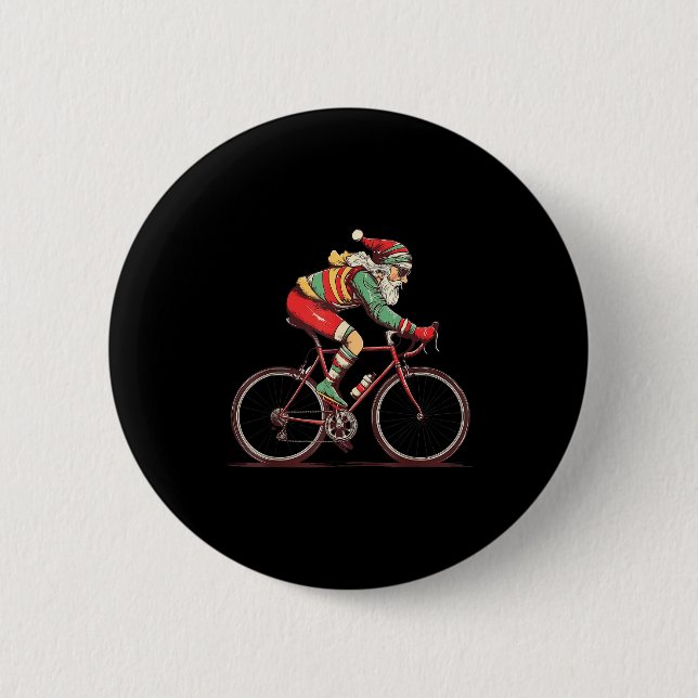 Retro Santa Riding Bicycle Cycling Biking Elf Bike 6 Cm Round Badge (Front)