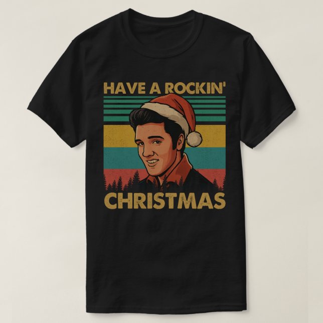 Retro Santa Rockin Christmas Portrait Shirt (Design Front)