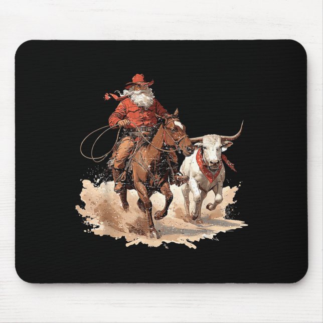 Retro Santa Rodeo Reindeer Cowboy Western Horse Hi Mouse Mat (Front)