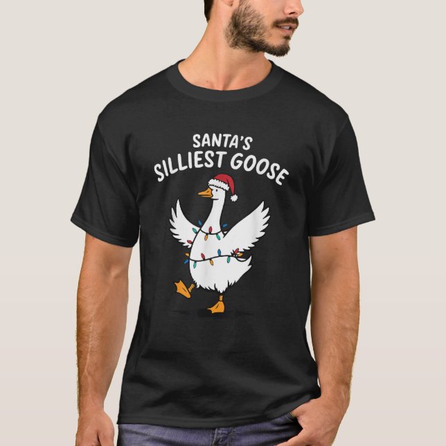 Retro Santa s Silliest Goose Christmas Silly Goose T-Shirt (Front)