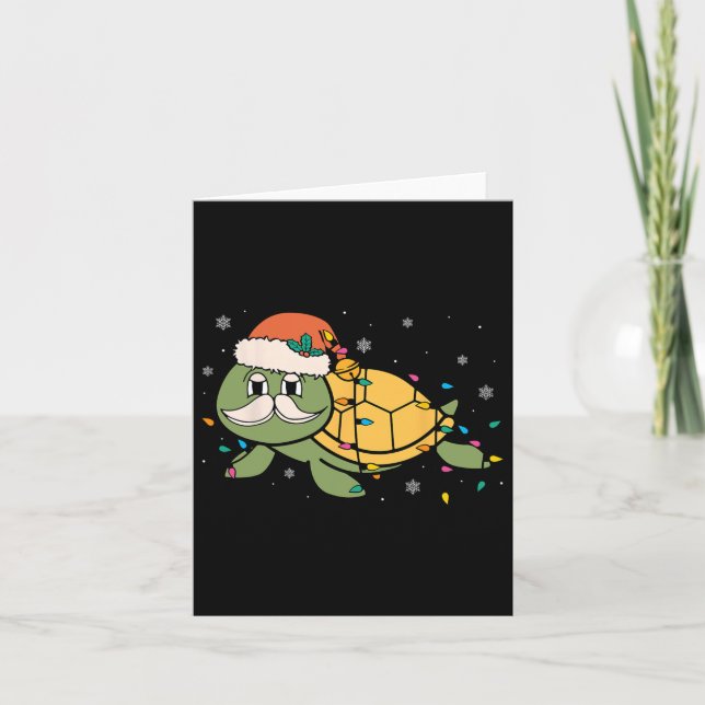 Retro Santa Sea Turtle Christmas Xmas Lights Ocean Card (Front)