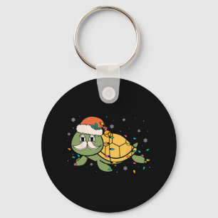 Retro Santa Sea Turtle Christmas Xmas Lights Ocean Key Ring