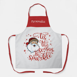 Retro Santa Season To Sparkle Holiday Personalise Apron