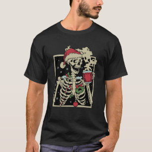 Retro Santa Skeleton Hot Cocoa Warm Latte Christma T-Shirt