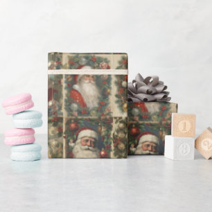 Retro Santa & Victorian Christmas Collage Wrapping Paper