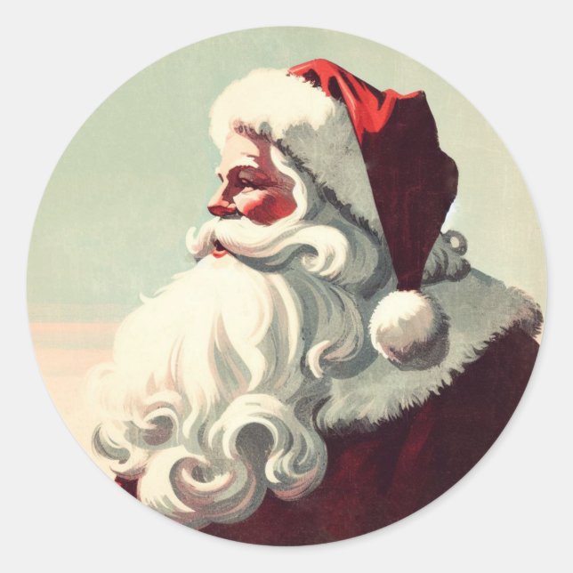 Retro Santa Vintage Illustration Classic Round Sticker (Front)