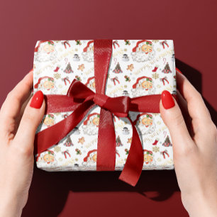 Retro Santa White and Red Everything Christmas  Wrapping Paper