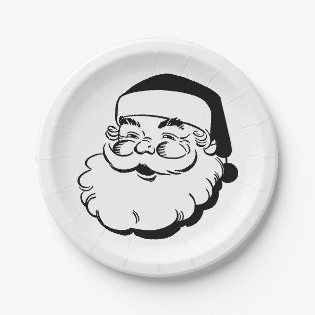 Retro Santa White Paper Plate (Front)