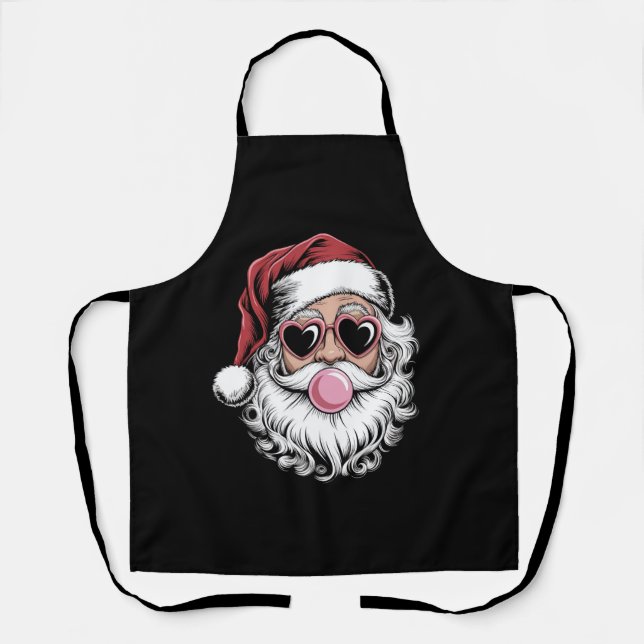 Retro Santa With Glasses Blowing Bubble Christmas  Apron (Front)