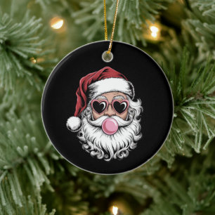 Retro Santa With Glasses Blowing Bubble Christmas Ceramic Tree Decoration