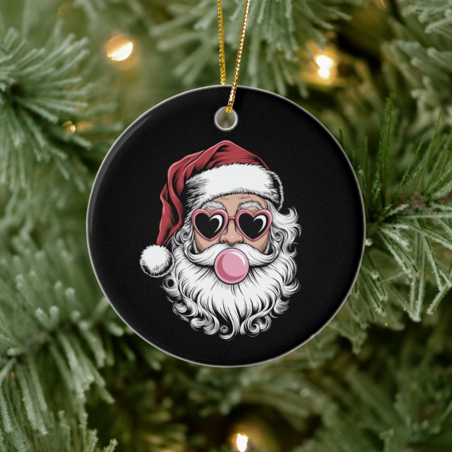 Retro Santa With Glasses Blowing Bubble Christmas  Ceramic Tree Decoration (Tree)