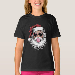Retro Santa With Glasses Blowing Bubble Christmas T-Shirt